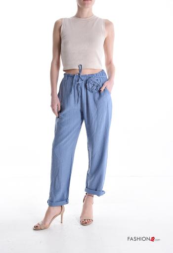 Calças com bolsos com cinto de tecido com elástico - ph 5