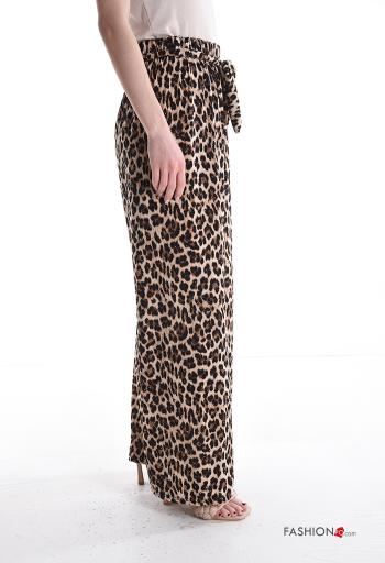 Calças wide leg Padrão animal com strass com elástico - ph 3
