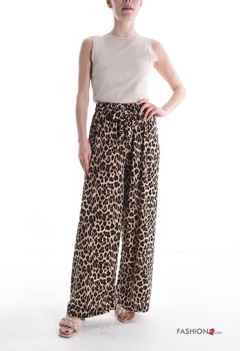 Calças wide leg Padrão animal com strass com elástico - ph 5