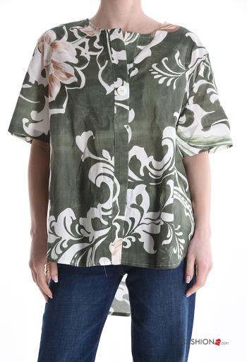 Floral short sleeve Cotton Blouse with buttons