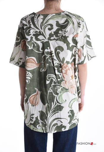 Floral short sleeve Cotton Blouse with buttons - ph 2