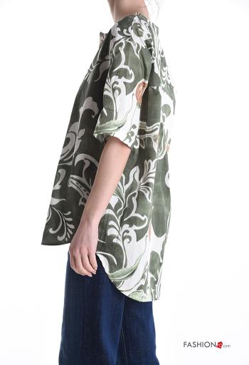 Floral short sleeve Cotton Blouse with buttons - ph 3