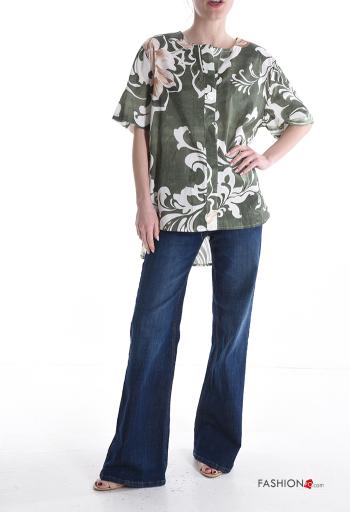 Floral short sleeve Cotton Blouse with buttons - ph 5