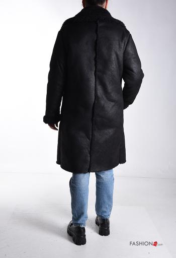 faux leather faux fur Coat with buttons without lining with pockets - ph 2