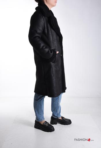 faux leather faux fur Coat with buttons without lining with pockets - ph 3