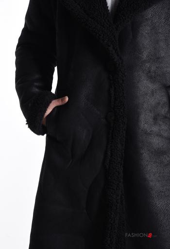 faux leather faux fur Coat with buttons without lining with pockets - ph 4