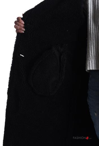 faux leather faux fur Coat with buttons without lining with pockets - ph 5