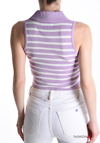 Top corto senza maniche con colletto Fantasia righe con fiocco con coulisse - ph 2