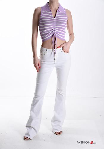 Top corto senza maniche con colletto Fantasia righe con fiocco con coulisse - ph 5