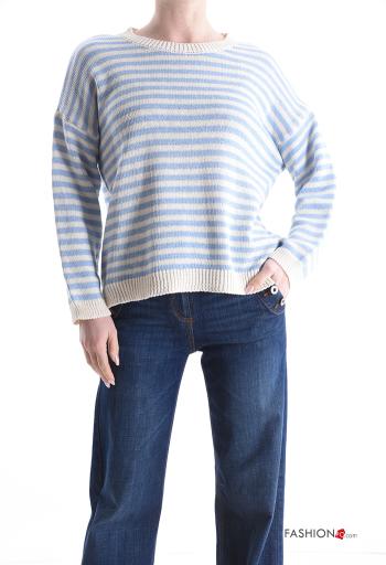 Maglione in Cotone maniche lunghe girocollo Fantasia righe