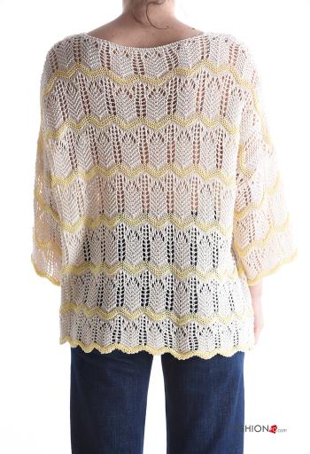 Streifenmuster Makramee u-boot ausschnitt Strickpullover aus Baumwolle - ph 2