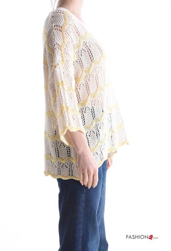 Streifenmuster Makramee u-boot ausschnitt Strickpullover aus Baumwolle - ph 3