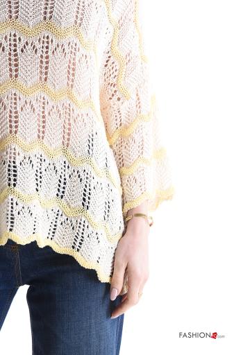 Streifenmuster Makramee u-boot ausschnitt Strickpullover aus Baumwolle - ph 4