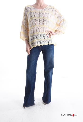 Streifenmuster Makramee u-boot ausschnitt Strickpullover aus Baumwolle - ph 5