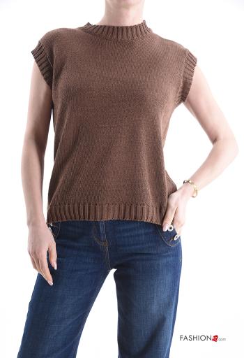 kurze ärmel u-boot ausschnitt Strickpullover aus Baumwolle - ph 1