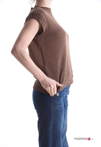 kurze ärmel u-boot ausschnitt Strickpullover aus Baumwolle - ph 3