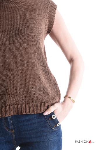 kurze ärmel u-boot ausschnitt Strickpullover aus Baumwolle - ph 4