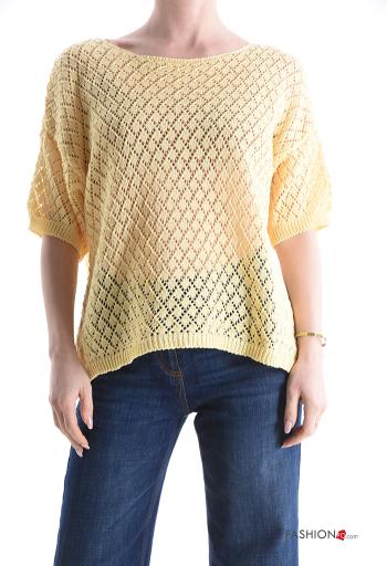 kurze ärmel u-boot ausschnitt Strickpullover aus Baumwolle - ph 1