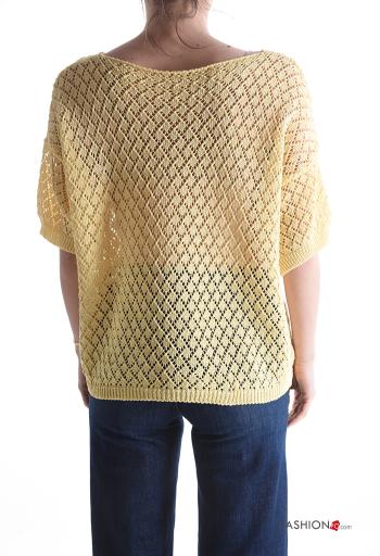 kurze ärmel u-boot ausschnitt Strickpullover aus Baumwolle - ph 2