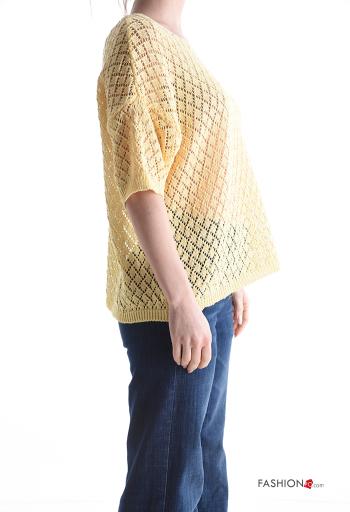 kurze ärmel u-boot ausschnitt Strickpullover aus Baumwolle - ph 3