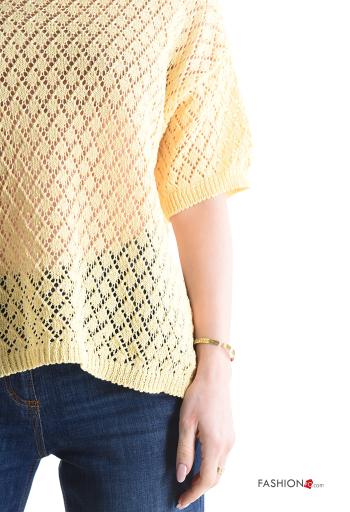 kurze ärmel u-boot ausschnitt Strickpullover aus Baumwolle - ph 4