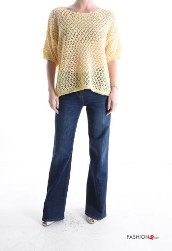 kurze ärmel u-boot ausschnitt Strickpullover aus Baumwolle - ph 5