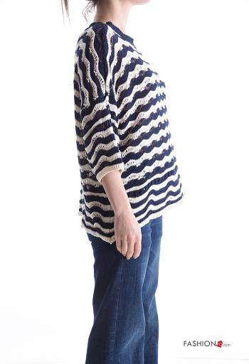 Pull en Coton col rond Imprimé à rayures manches à trois-quarts - ph 3