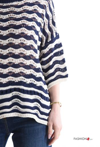 Pull en Coton col rond Imprimé à rayures manches à trois-quarts - ph 4