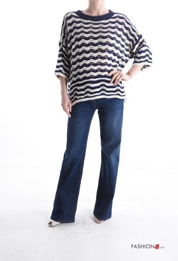 Pull en Coton col rond Imprimé à rayures manches à trois-quarts - ph 5