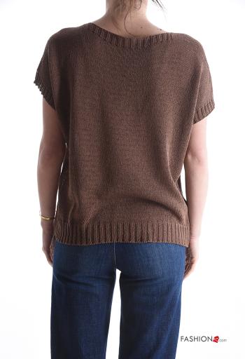 kurze ärmel u-boot ausschnitt Strickpullover aus Baumwolle - ph 2