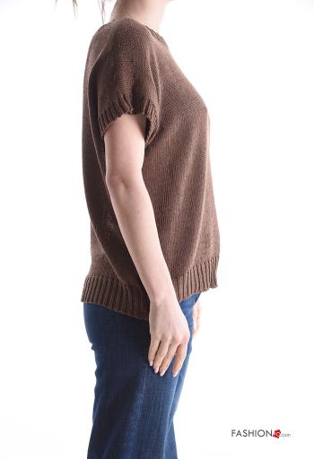 kurze ärmel u-boot ausschnitt Strickpullover aus Baumwolle - ph 3