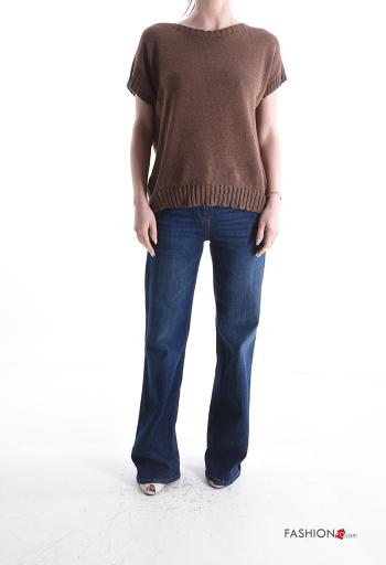 kurze ärmel u-boot ausschnitt Strickpullover aus Baumwolle - ph 5