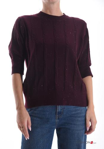 Maglione maniche corte girocollo con paillettes