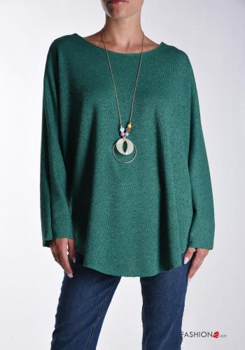 Maglione maniche lunghe girocollo con collana