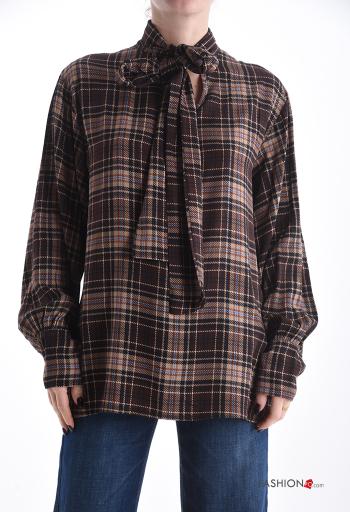 Blusa oversize maniche lunghe Fantasia tartan con fiocco - ph 1