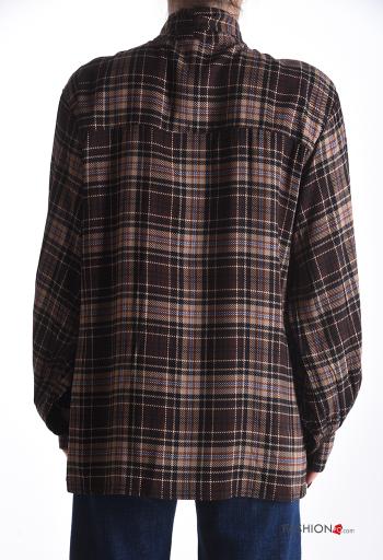Blusa oversize maniche lunghe Fantasia tartan con fiocco - ph 2