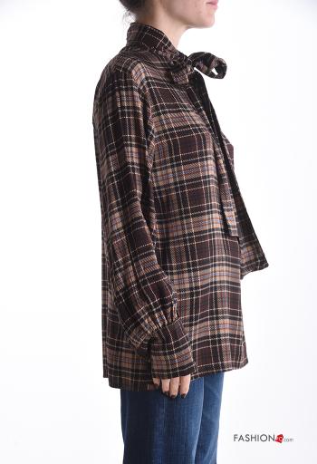 Blusa oversize maniche lunghe Fantasia tartan con fiocco - ph 3