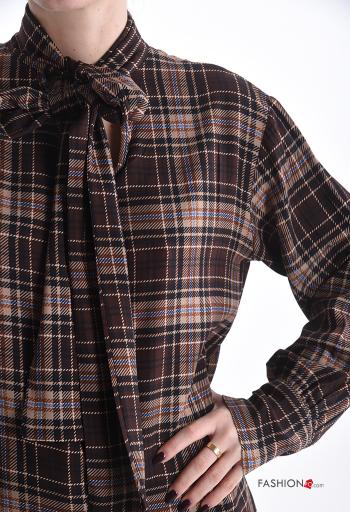 Blusa oversize maniche lunghe Fantasia tartan con fiocco - ph 4