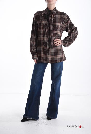 Blusa oversize maniche lunghe Fantasia tartan con fiocco - ph 5
