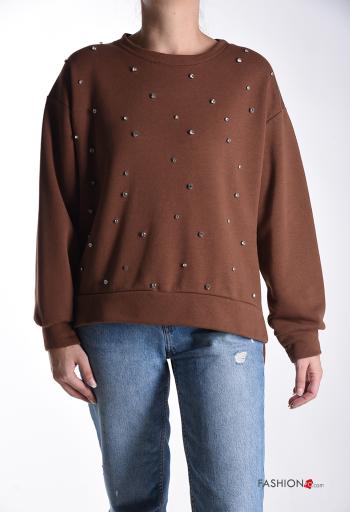 Felpa in Cotone maniche lunghe girocollo con strass