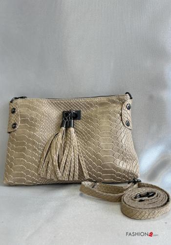 Pochette en Cuir Véritable Imprimé de python avec fermeture éclair avec bandoulière - ph 1