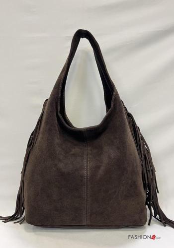 Suede Genuine Leather Shoulder bag with zip with fringe