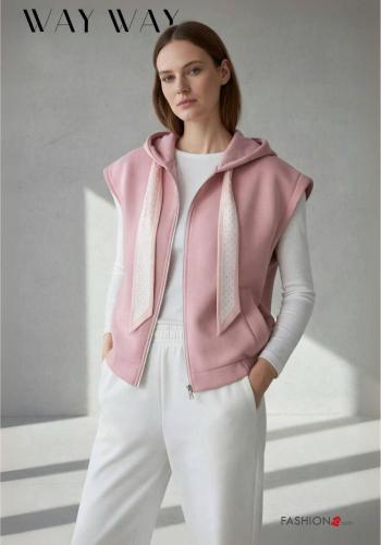 Sweatshirt sem mangas com fecho com bolsos com capuz