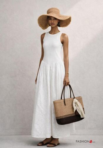 Abito in Cotone senza maniche in pizzo sangallo