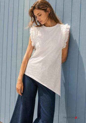 T-shirt in Cotone in pizzo sangallo