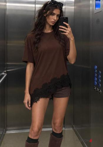 T-shirt in Cotone in pizzo sangallo - ph 1