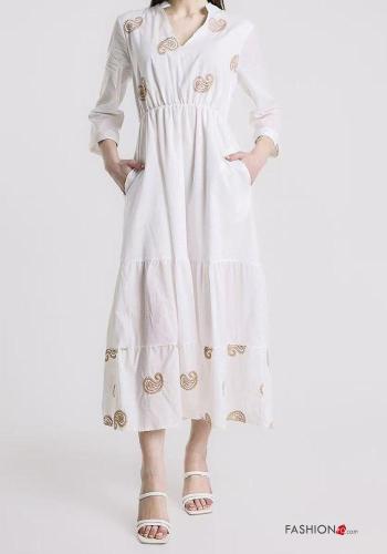 Abito in Cotone Fantasia ricamata maniche a tre quarti - ph 1