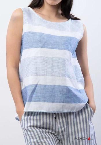 Top in Lino Fantasia righe con bottoni