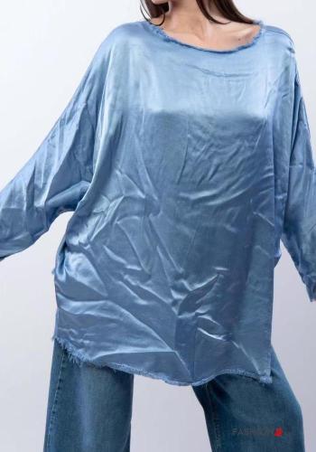 Blusa girocollo maniche lunghe raso oversize