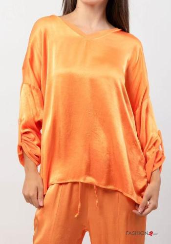 Blusa maniche lunghe con bottoni scollo a V